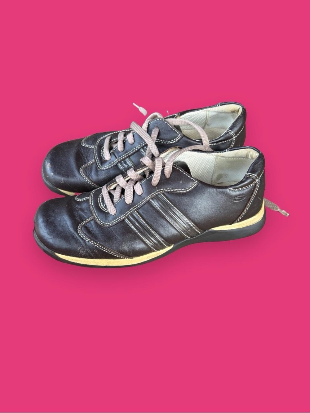 Y2k Women's Brown Leather Casual Lace-Up Sneakers